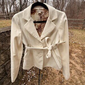 Vintage White Cropped & Belted Pea Coat